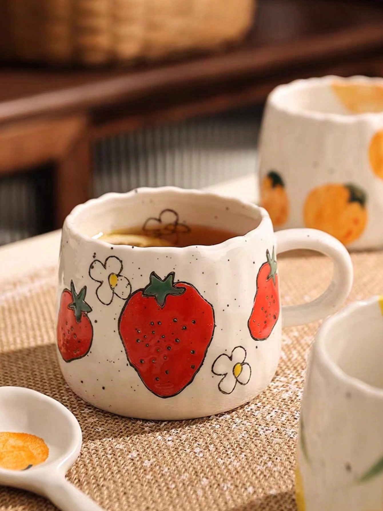 Hand-Painted Japanese Strawberry Ceramic Coffee Mug: Ideal Home and Office Gift for Festivals