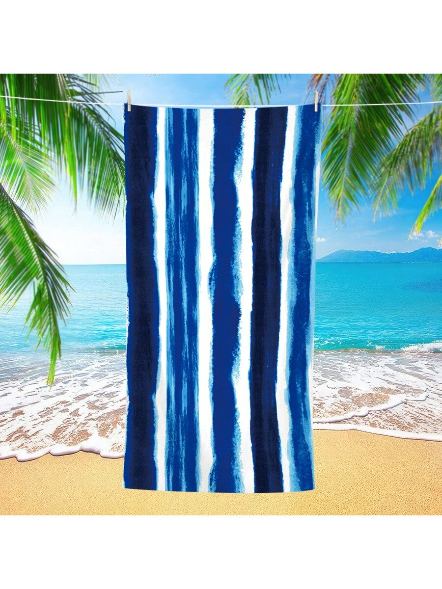 Ocean Waves Blue Striped Beach Towel: Luxurious Absorbent Towel for Adults